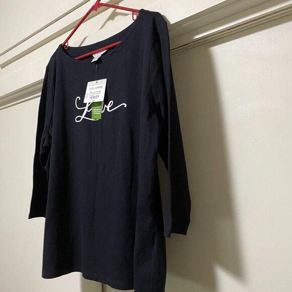 NWT - Liz Claiborne 3/4 length sleeve, black "Love" tunic, size XXL - Picture 5 of 12